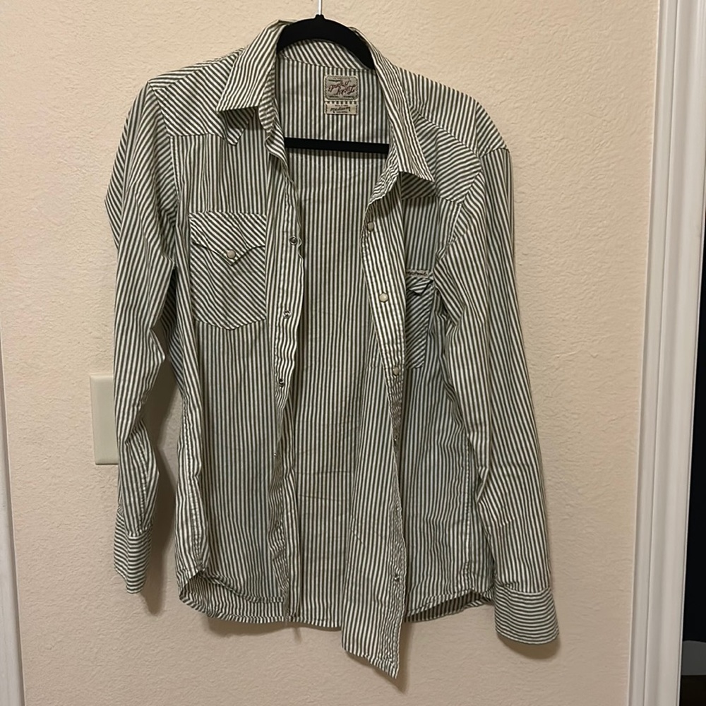 Lucky Brand Western Pearl Snap Shirt Green Stripe